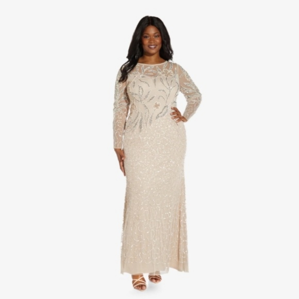 Elegant Beaded Long Sleeve Gown